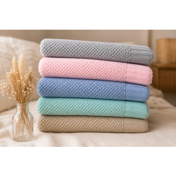 Kocyk niemowlęcy bawełniany błękitny Soft Bear 80x100 cm | 100% bawełna OEKO-TEX