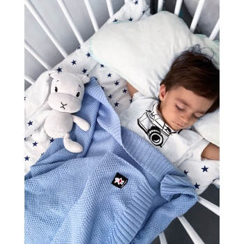 Kocyk niemowlęcy bawełniany błękitny Soft Bear 80x100 cm | 100% bawełna OEKO-TEX